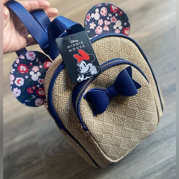 Disney Minnie Mouse mini backpack with two pockets and floral printed ears w/bow - Picture 3 of 14